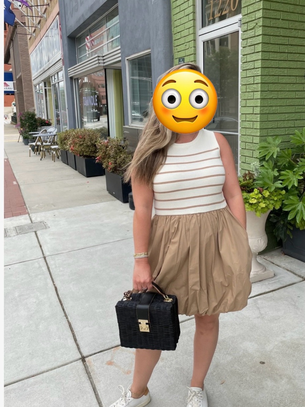 Gilli Cream and Tan Sleeveless Knit-Top Bubble Dress